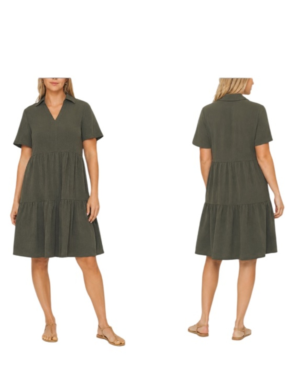 ☀️NWT Tahari Tiered Flowy Summer Dress Olive Size Medium